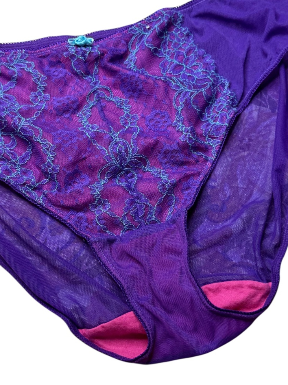 CACIQUE Intimates Purple Lace Bikini Panty with Teal Floral Stitching - Picture 2 of 16